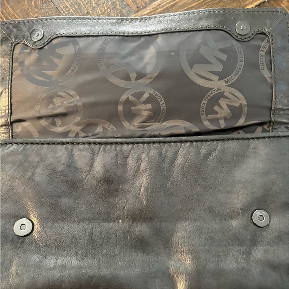 Michael Kors Leather Clutch, Grey Metallic, Gunmetal Chain Hardware - Picture 3 of 16